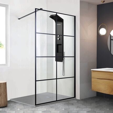 PAROI CLUB V. 8 MM TRANSP SERIG NOIRE HT 200 CM + PROFILES + BARRE